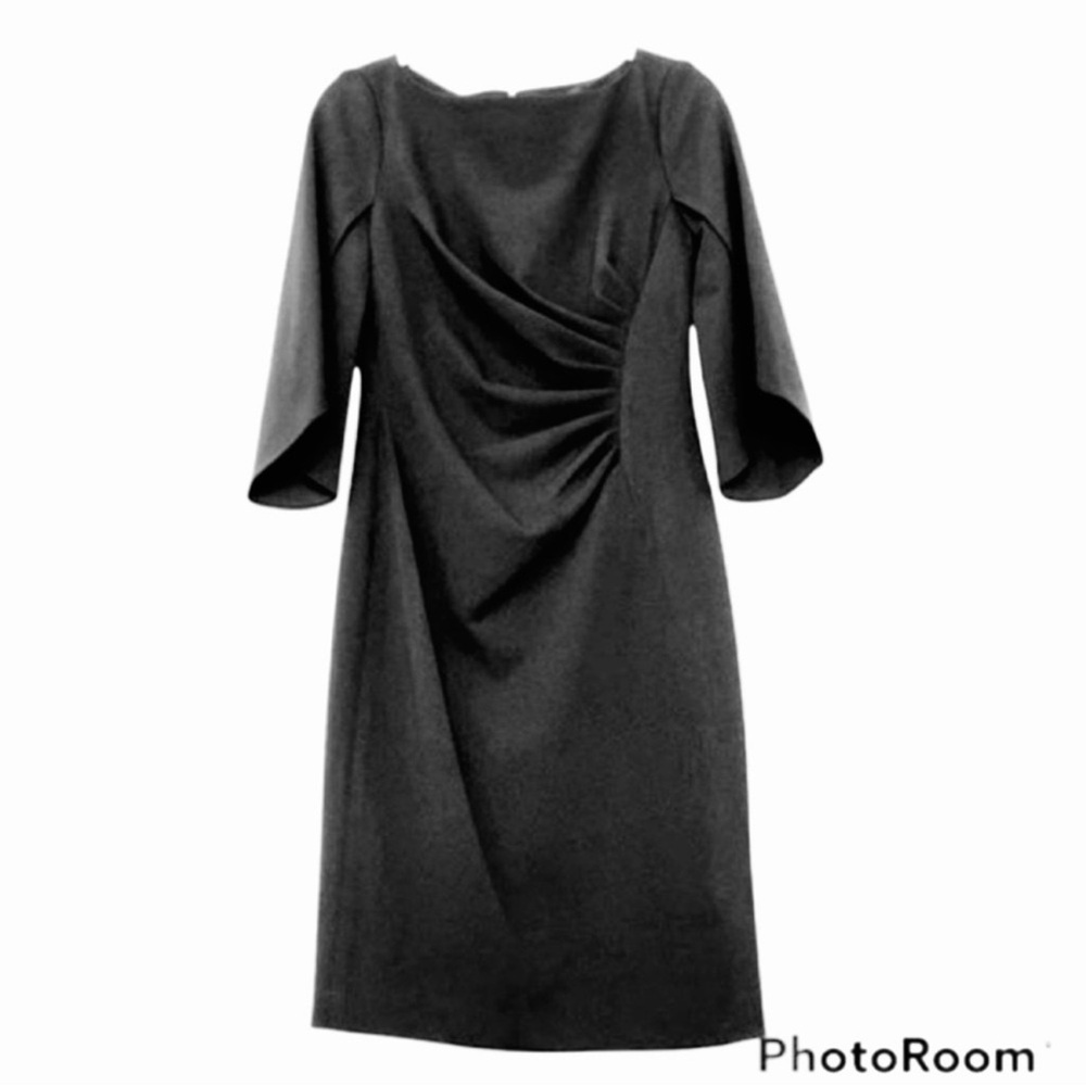 NEW Dkny Ruched Sheath Dress Split Sleeve Crepe Black Size 2